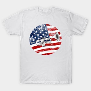 Trumpet USA Flag Trumpeter Brass Musician 4th July T-Shirt